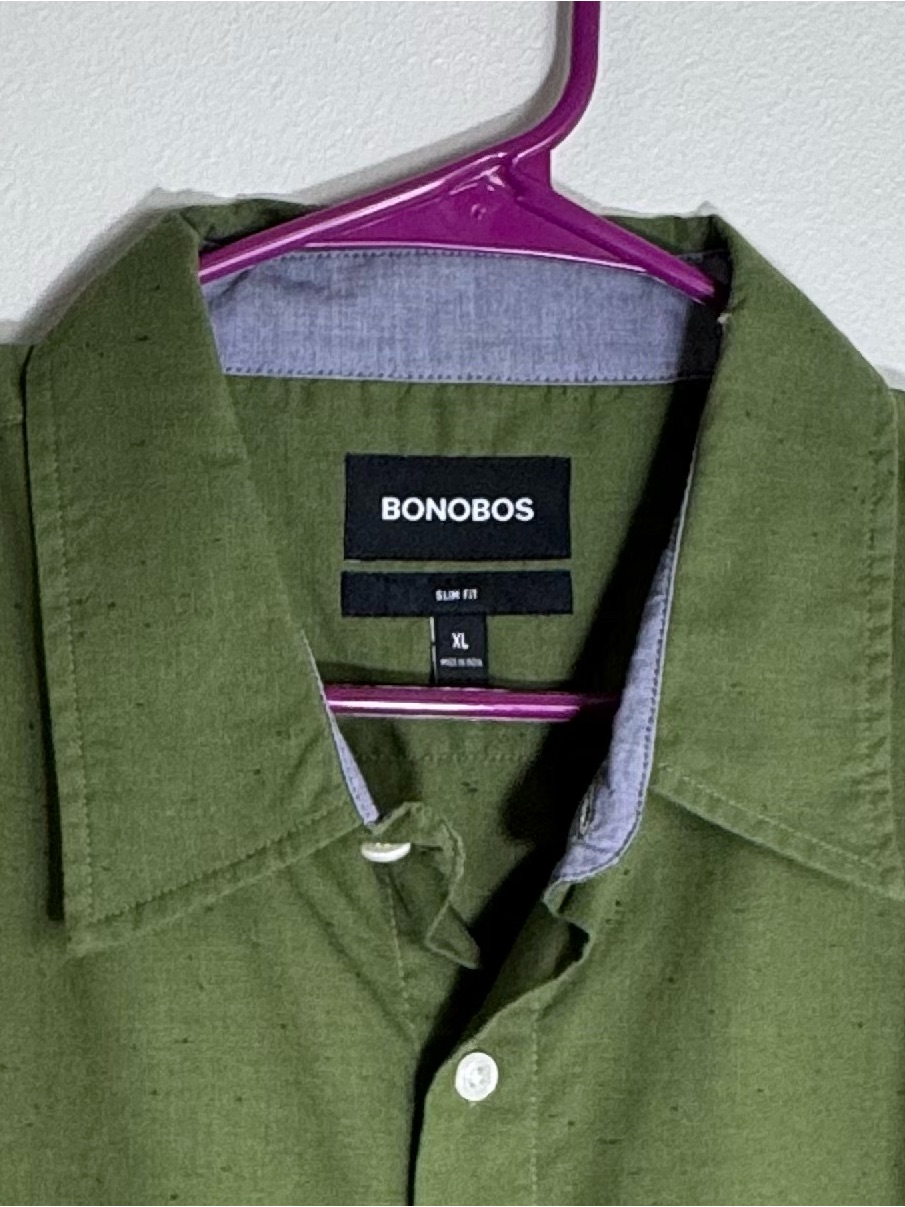Bonobos Men’s Xl Slim Fit Green Linen Cotton Long Sleeve Button Down Shirt Nwt — image 3 of 4
